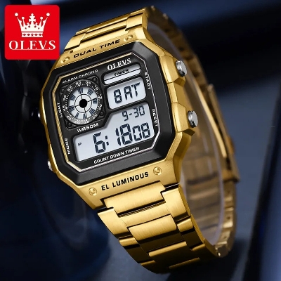 Picture of OLEVS 1108 Multi-function Hot Casual Watches For Men Digital Waterproof Stainless Steel Strap Male Wrist Watch Calendar Luminous