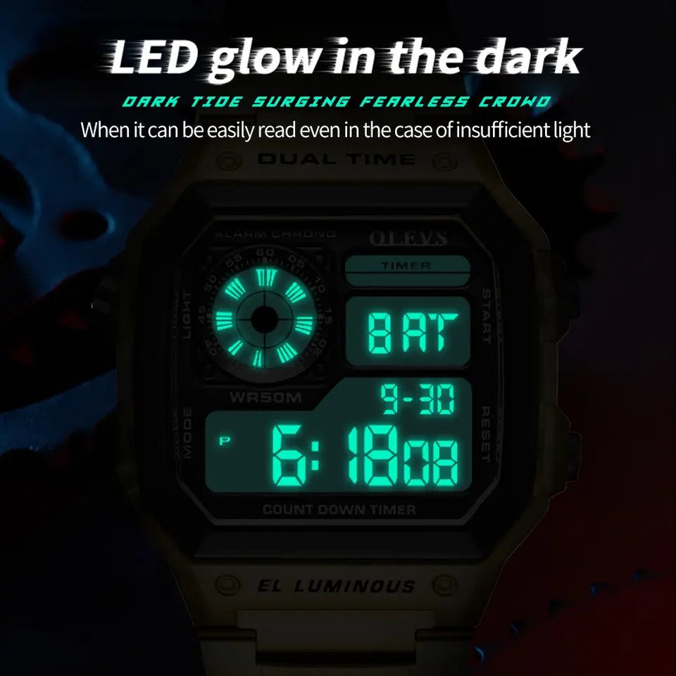 Picture of OLEVS 1108 Multi-function Hot Casual Watches For Men Digital Waterproof Stainless Steel Strap Male Wrist Watch Calendar Luminous