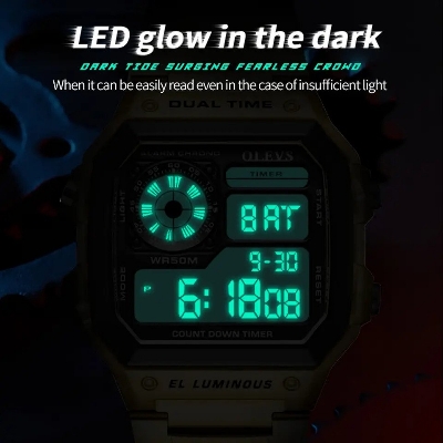 Picture of OLEVS 1108 Multi-function Hot Casual Watches For Men Digital Waterproof Stainless Steel Strap Male Wrist Watch Calendar Luminous