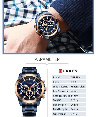 Picture of CURREN 8361 Casual Sporty Wristwatches Stainless Steel Band Chronograph Clock Men's Watches Luxury Original Quartz Clock Male
