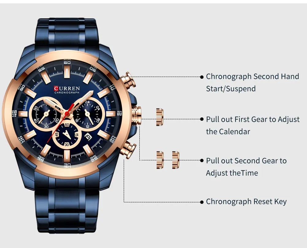 Picture of CURREN 8361 Casual Sporty Wristwatches Stainless Steel Band Chronograph Clock Men's Watches Luxury Original Quartz Clock Male