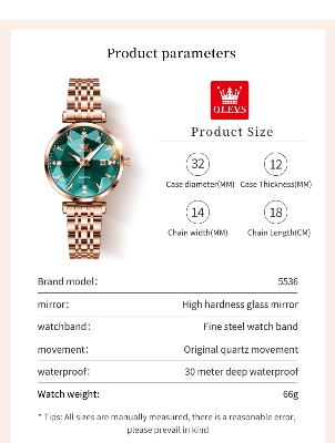 Picture of OLEVS 5536 RoseGold Stainless Steel Dimond Cart Luxury Analouge Wrist Watch For Women