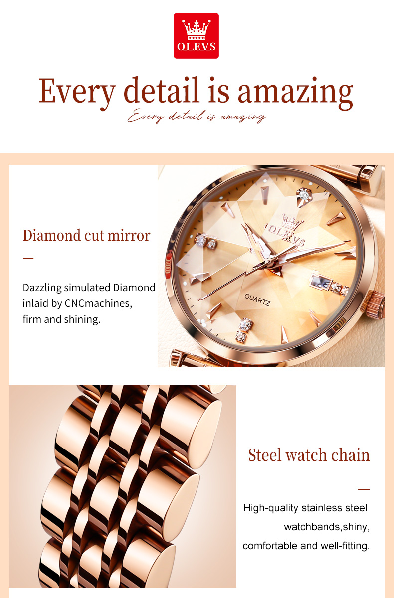 Picture of OLEVS 5536 RoseGold Stainless Steel Dimond Cart Luxury Analouge Wrist Watch For Women