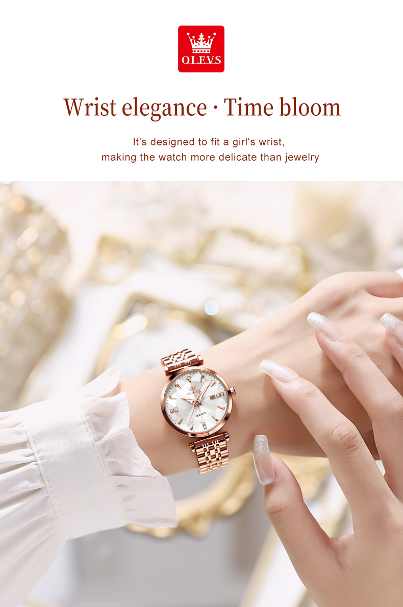 Picture of OLEVS 5536 RoseGold Stainless Steel Dimond Cart Luxury Analouge Wrist Watch For Women