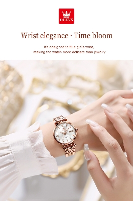 Picture of OLEVS 5536 RoseGold Stainless Steel Dimond Cart Luxury Analouge Wrist Watch For Women