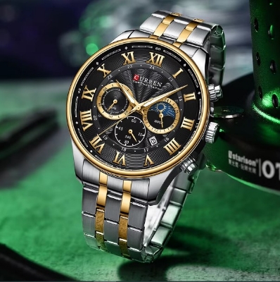 Picture of CURREN 8427 Stainless Steel Chronograph Watch for Men-Silver Golden & Black