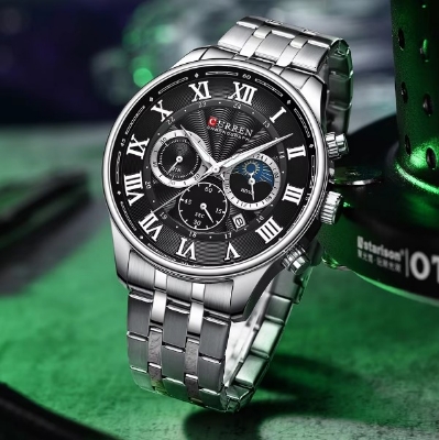 Picture of CURREN 8427 Stainless Steel Chronograph Watch for Men-Silver & Black