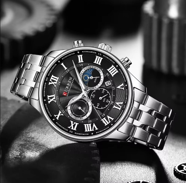 Picture of CURREN 8427 Stainless Steel Chronograph Watch for Men-Silver & Black