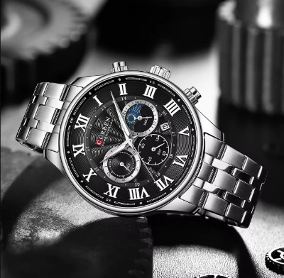 Picture of CURREN 8427 Stainless Steel Chronograph Watch for Men-Silver & Black