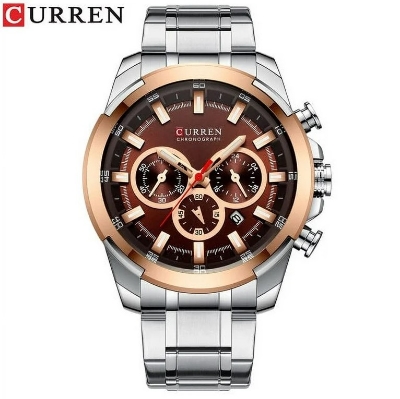 Picture of CURREN 8361 Stainless Steel Chronograph Watch for Men- Silver & Coffee