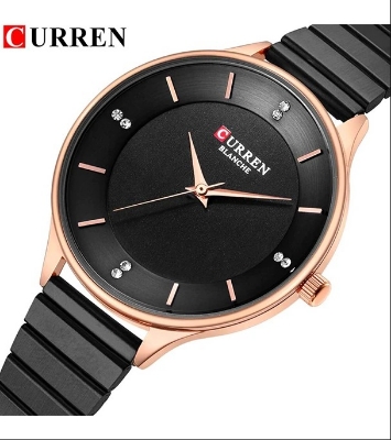 Picture of CURREN 9041 Stainless Steel Strap Fashion Ladies Wrist Watch- Black & RoseGold