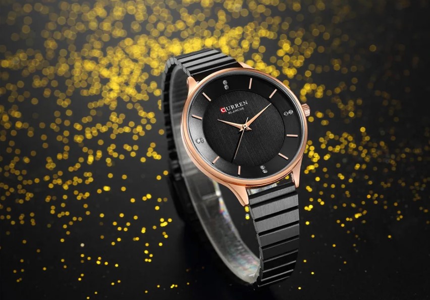 Picture of CURREN 9041 Stainless Steel Strap Fashion Ladies Wrist Watch- Black & RoseGold