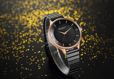 Picture of CURREN 9041 Stainless Steel Strap Fashion Ladies Wrist Watch- Black & RoseGold