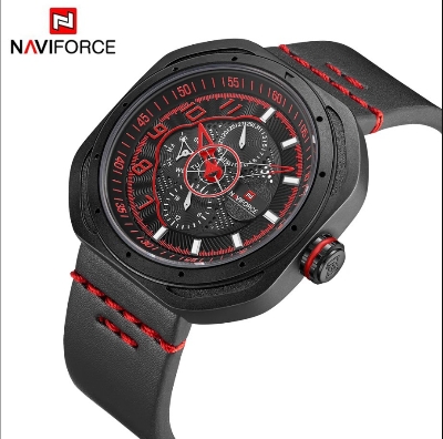 Picture of NAVIFORCE NF9141L Black PU Leather Chronograph Watch For Men - Black & Red