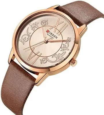 Picture of CURREN 9049 Watch Brown Leather Watch For Women -  Rose Gold & Brown