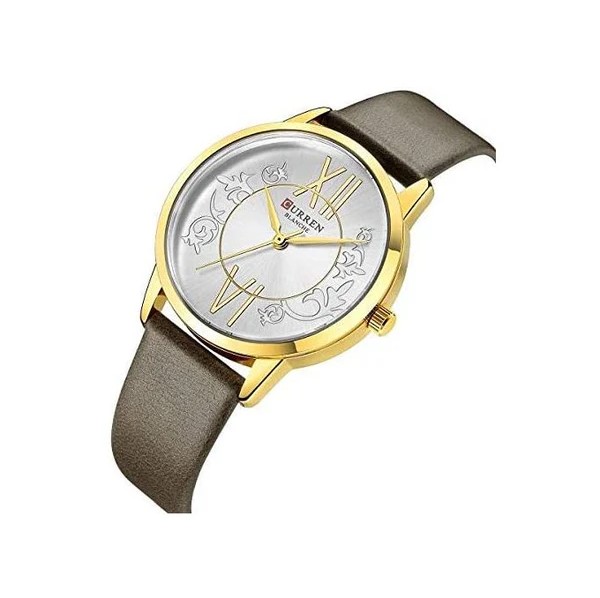 Picture of CURREN 9049 Leather Watch For Women -  Golden Silver & Chocolate