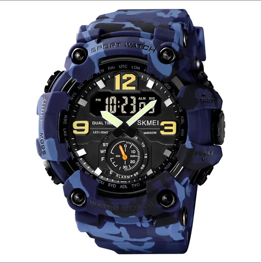 Picture of SKMEI SK1637L Blue Camouflage PU Dual Time Watch For Unisex - Blue Camouflage