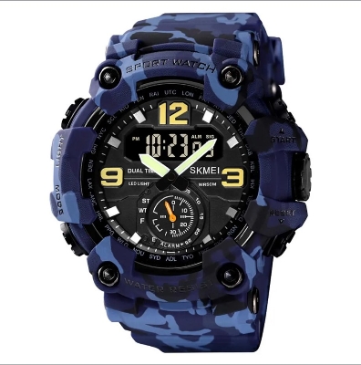Picture of SKMEI SK1637L Blue Camouflage PU Dual Time Watch For Unisex - Blue Camouflage