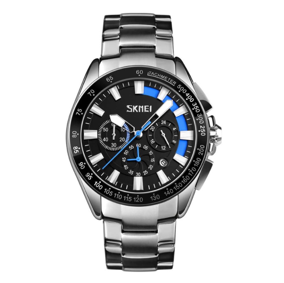Picture of SKMEI 9167 Full Chronograph Stainless Steel Watch For Men - Silver & Black