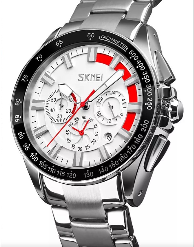 Picture of SKMEI 9167 Full Chronograph Stainless Steel Watch For Men – Silver & White