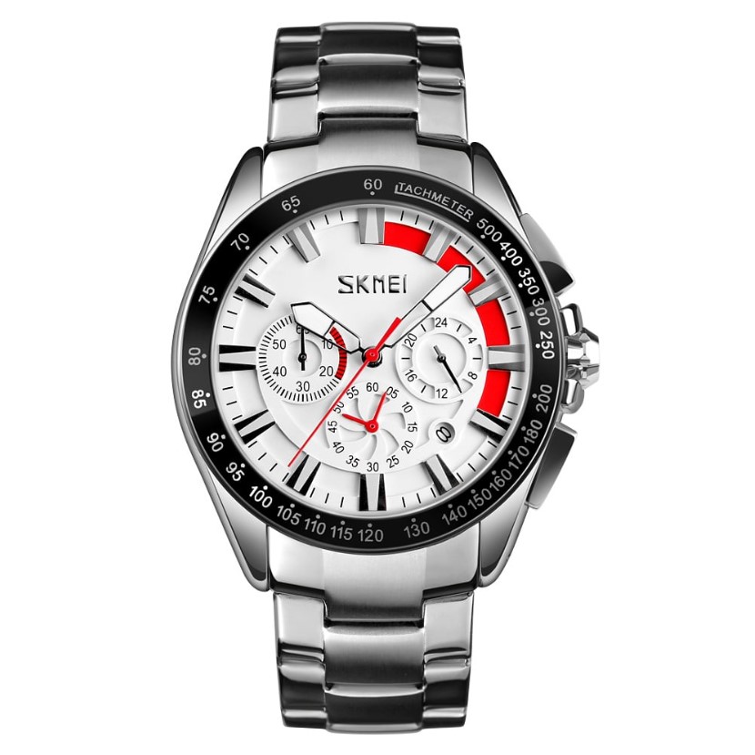 Picture of SKMEI 9167 Full Chronograph Stainless Steel Watch For Men – Silver & White