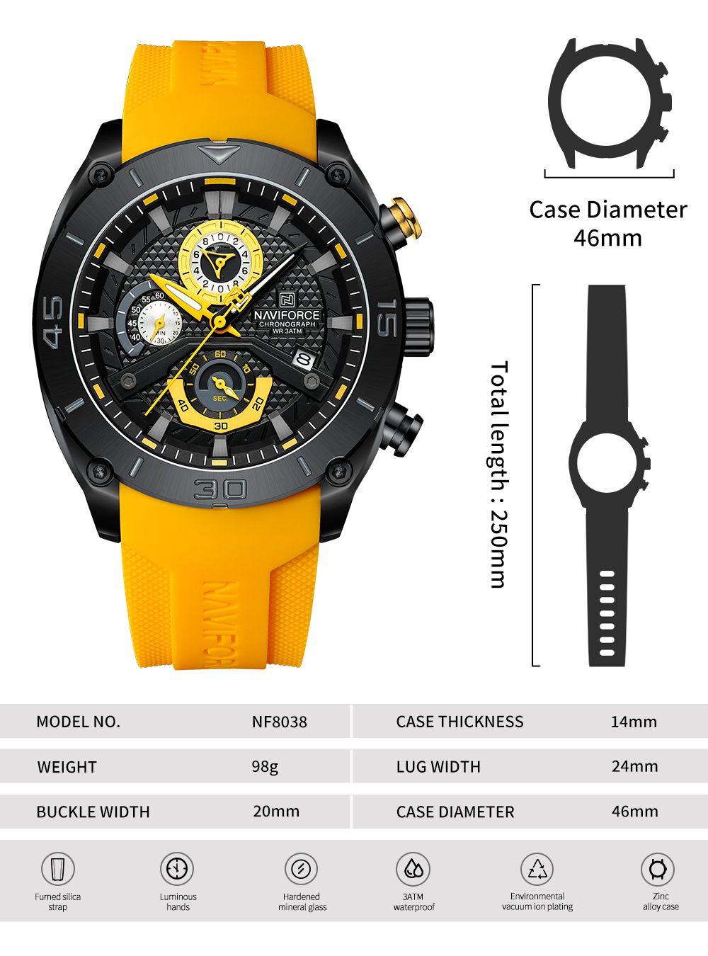 Picture of NAVIFORCE NF8038 Trendy Waterproof Sports Teenager Multi-function Chronograph Silicone Strap Men’s Watch