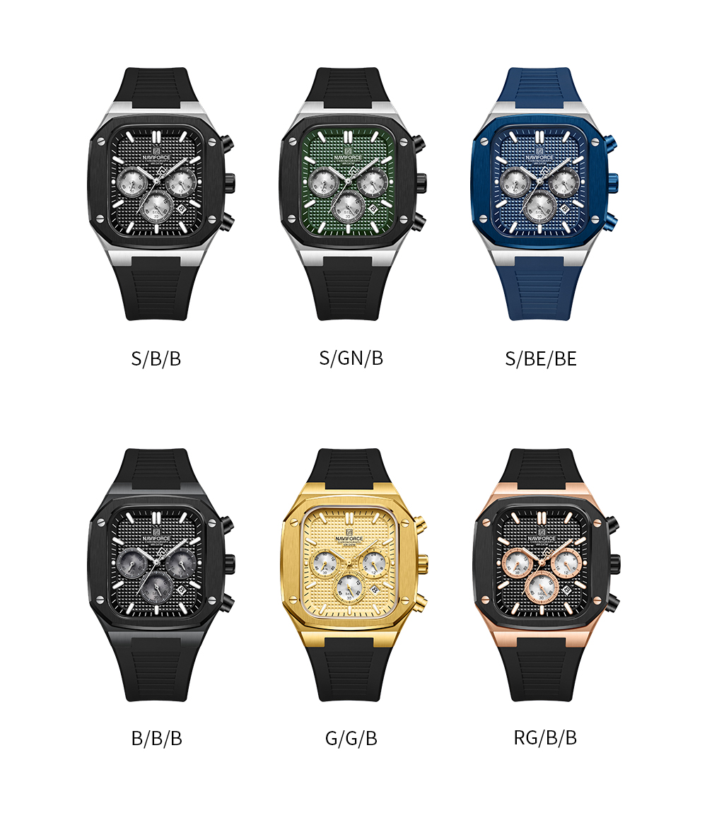 Picture of NAVIFORCE NF8037 Men’s Square Classic Big Face Chronograph Waterproof Luminous Silicone Strap Watch