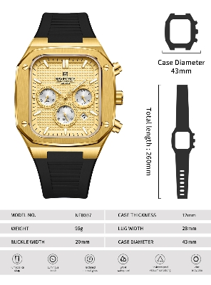 Picture of NAVIFORCE NF8037 Men’s Square Classic Big Face Chronograph Waterproof Luminous Silicone Strap Watch