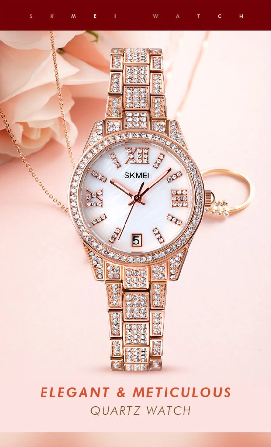 Picture of Skmei 1741 Stainless Steel Luxury Watches For Women- RoseGold & White