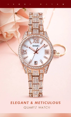 Picture of Skmei 1741 Stainless Steel Luxury Watches For Women- RoseGold & White