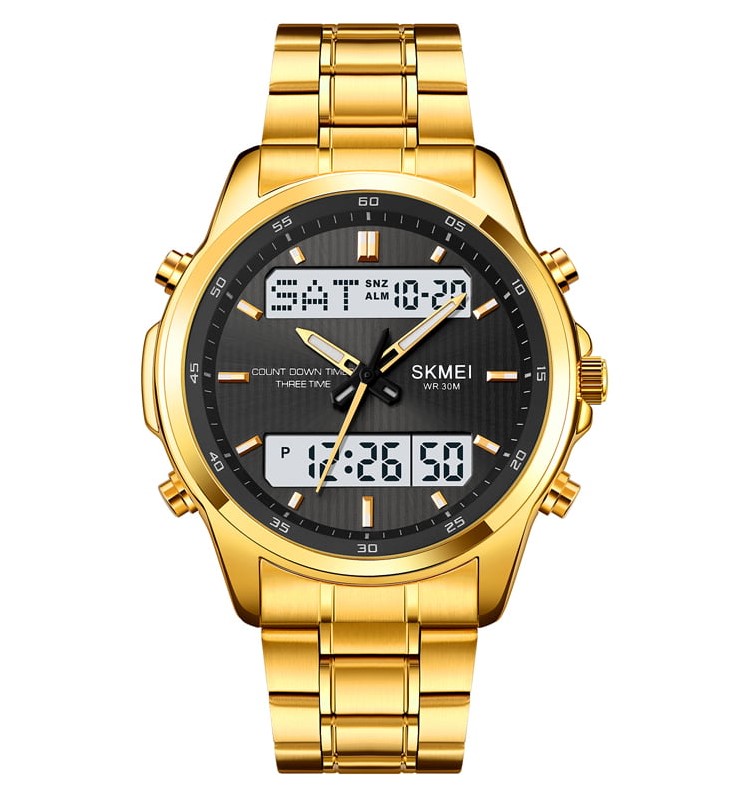 Picture of SKMEI SK2049 Stainless Steel Multifunctional Waterproof Watch Men- Golden & White