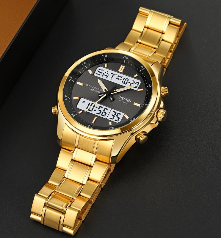 Picture of SKMEI SK2049 Stainless Steel Multifunctional Waterproof Watch Men- Golden & White