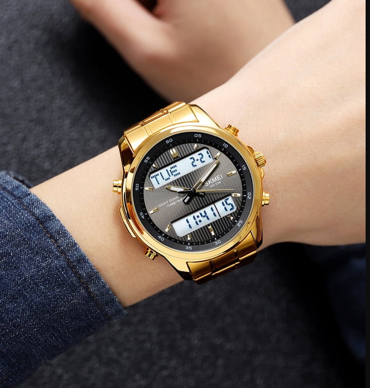 Picture of SKMEI SK2049 Stainless Steel Multifunctional Waterproof Watch Men- Golden & White