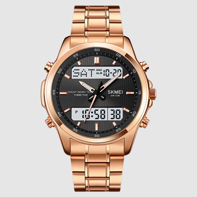 Picture of SKMEI SK2049 Stainless Steel Multifunctional Waterproof Watch For Men- RoseGold & Black