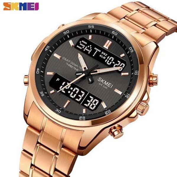 Picture of SKMEI SK2049 Stainless Steel Multifunctional Waterproof Watch For Men- RoseGold & Black