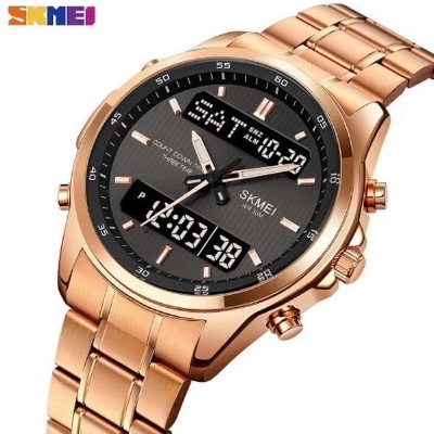 Picture of SKMEI SK2049 Stainless Steel Multifunctional Waterproof Watch For Men- RoseGold & Black