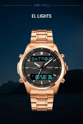 Picture of SKMEI SK2049 Stainless Steel Multifunctional Waterproof Watch For Men- RoseGold & Black