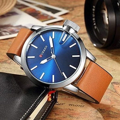 Picture of Curren C8208 Leather Strap Analog Watch For Men-Brown & Blue