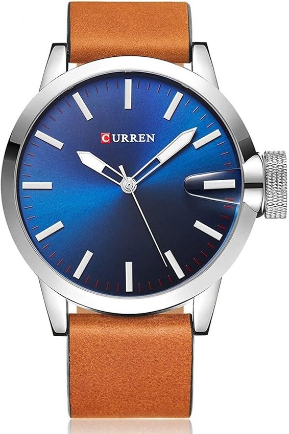 Picture of Curren C8208 Leather Strap Analog Watch For Men-Brown & Blue