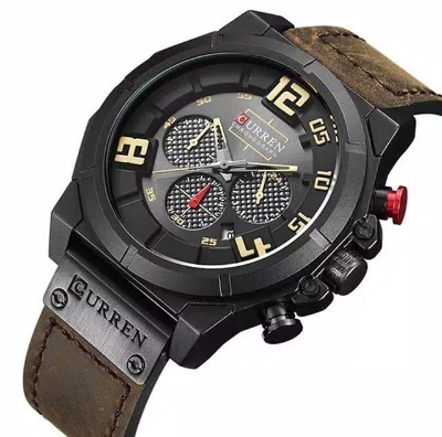 Picture of Curren C8287 Brown PU Leather Strap Watch For Men - Yellow