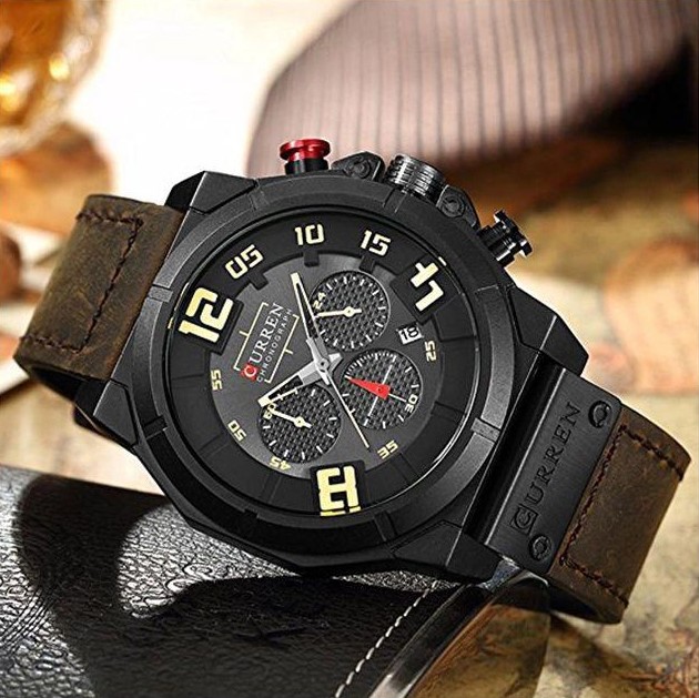 Picture of Curren C8287 Brown PU Leather Strap Watch For Men - Yellow