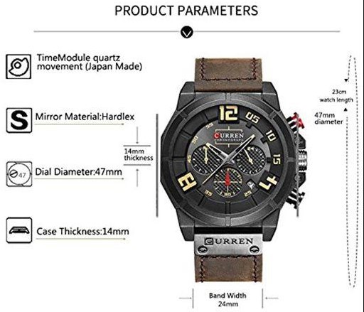 Picture of Curren C8287 Brown PU Leather Strap Watch For Men - Yellow