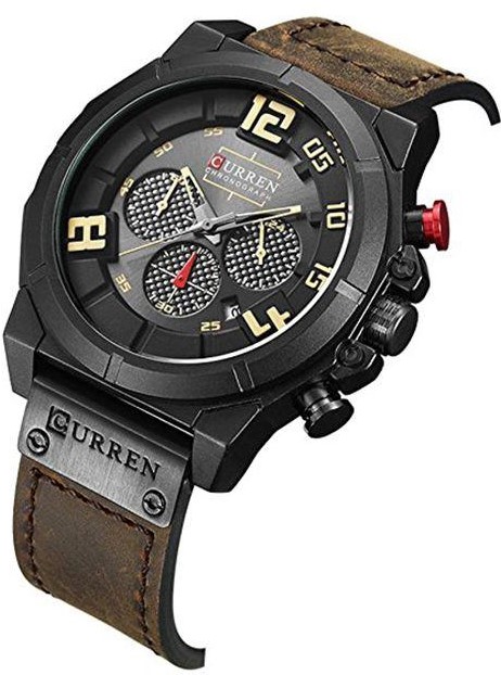 Picture of Curren C8287 Brown PU Leather Strap Watch For Men - Yellow