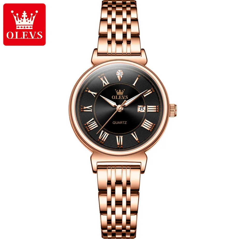 Picture of Olevs 9997L RoseGold Stainless Steel Analog Wrist Watch For Women - Black & RoseGold