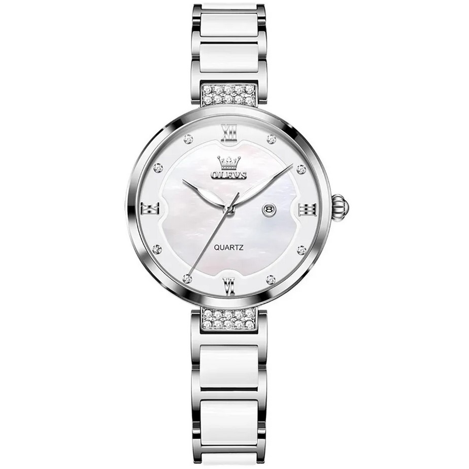 Picture of Olevs 5589L  Silver Stainless Steel Ceramics Watchstrap Analoge Wrist Watch For Women - Silver