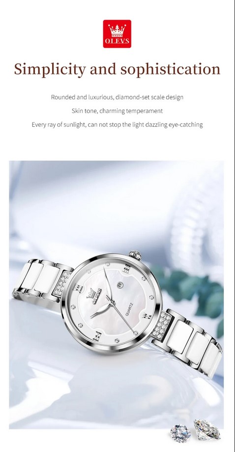 Picture of Olevs 5589L  Silver Stainless Steel Ceramics Watchstrap Analoge Wrist Watch For Women - Silver