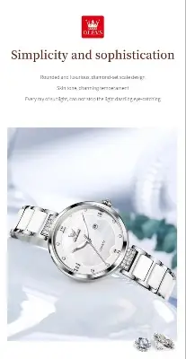 Picture of Olevs 5589L  Silver Stainless Steel Ceramics Watchstrap Analoge Wrist Watch For Women - Silver