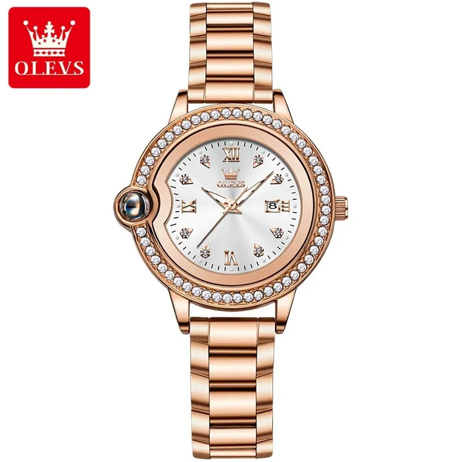 Picture of Olevs 5588L RoseGold Stainless Steel Analog Wrist Watch For Women - White & RoseGold