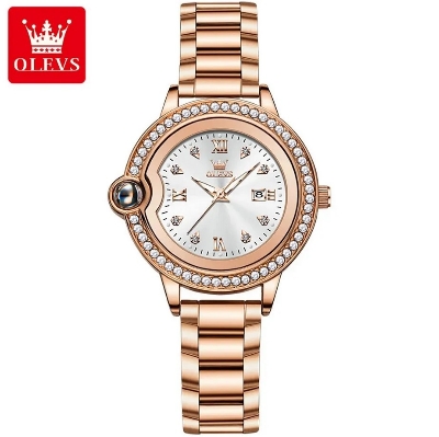 Picture of Olevs 5588L RoseGold Stainless Steel Analog Wrist Watch For Women - White & RoseGold