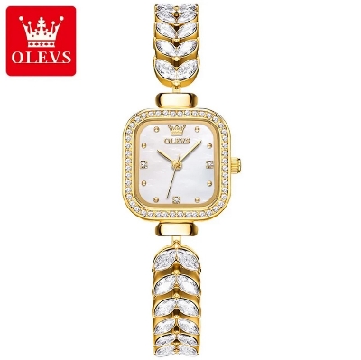Picture of Olevs 9987L RoseGold Stainless Steel Analog Wrist Watch For Women - White & Golden